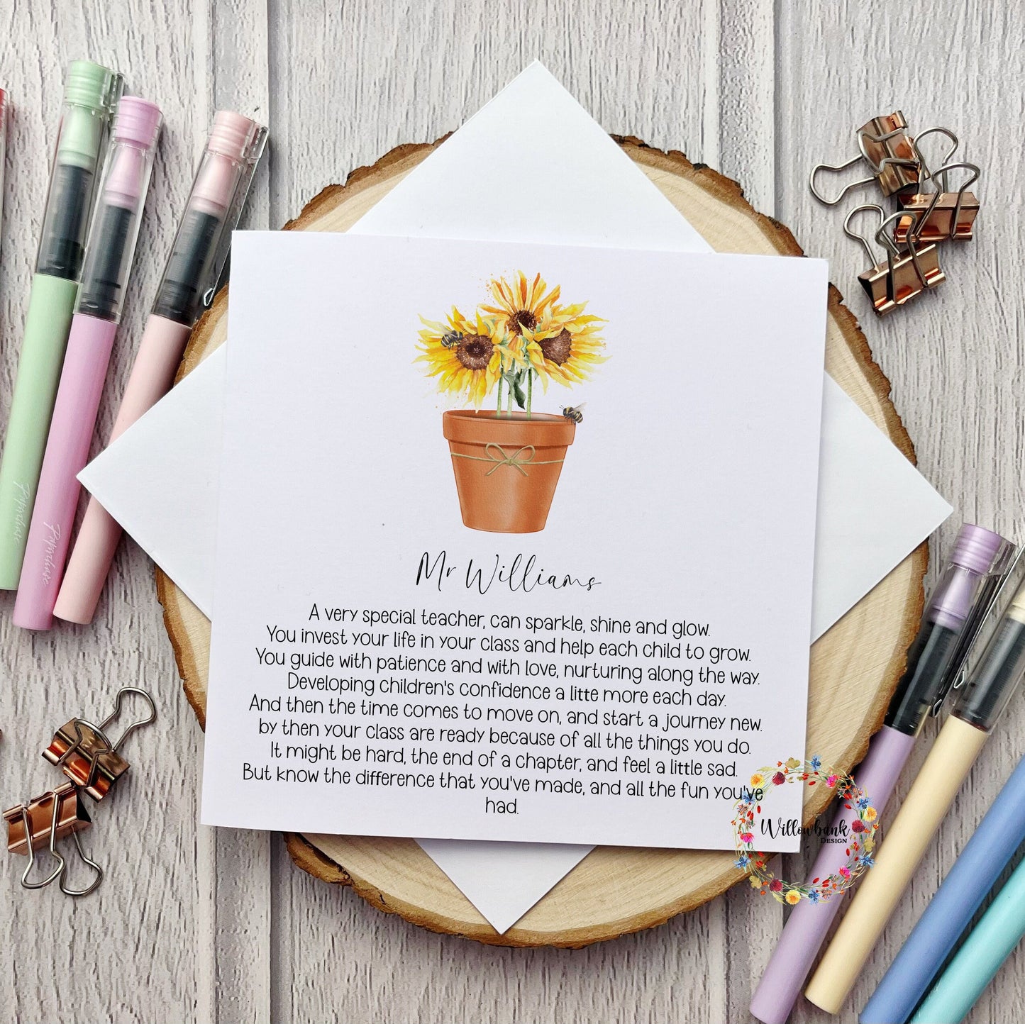 Personalised Best Teacher In The World Card l Teaching Assistant l Nursery l Childminder l End Of Term l Thank You Sunflowers