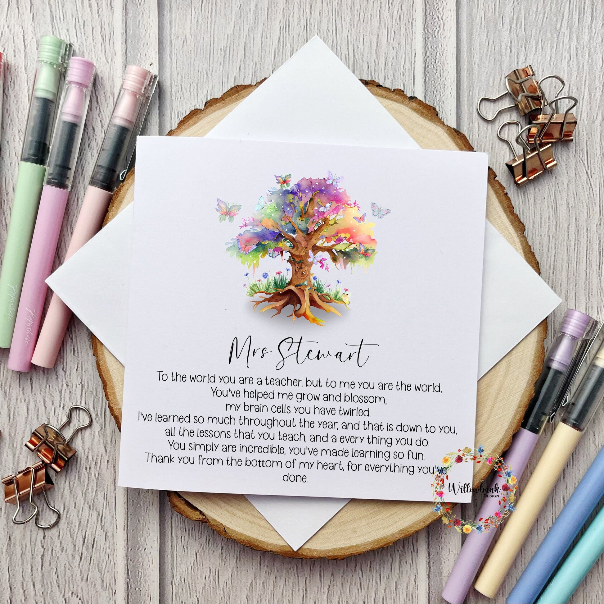 Personalised Best Teacher In The World Card l Teaching Assistant l Nursery l Childminder l End Of Term l Thank You Rainbow Tree