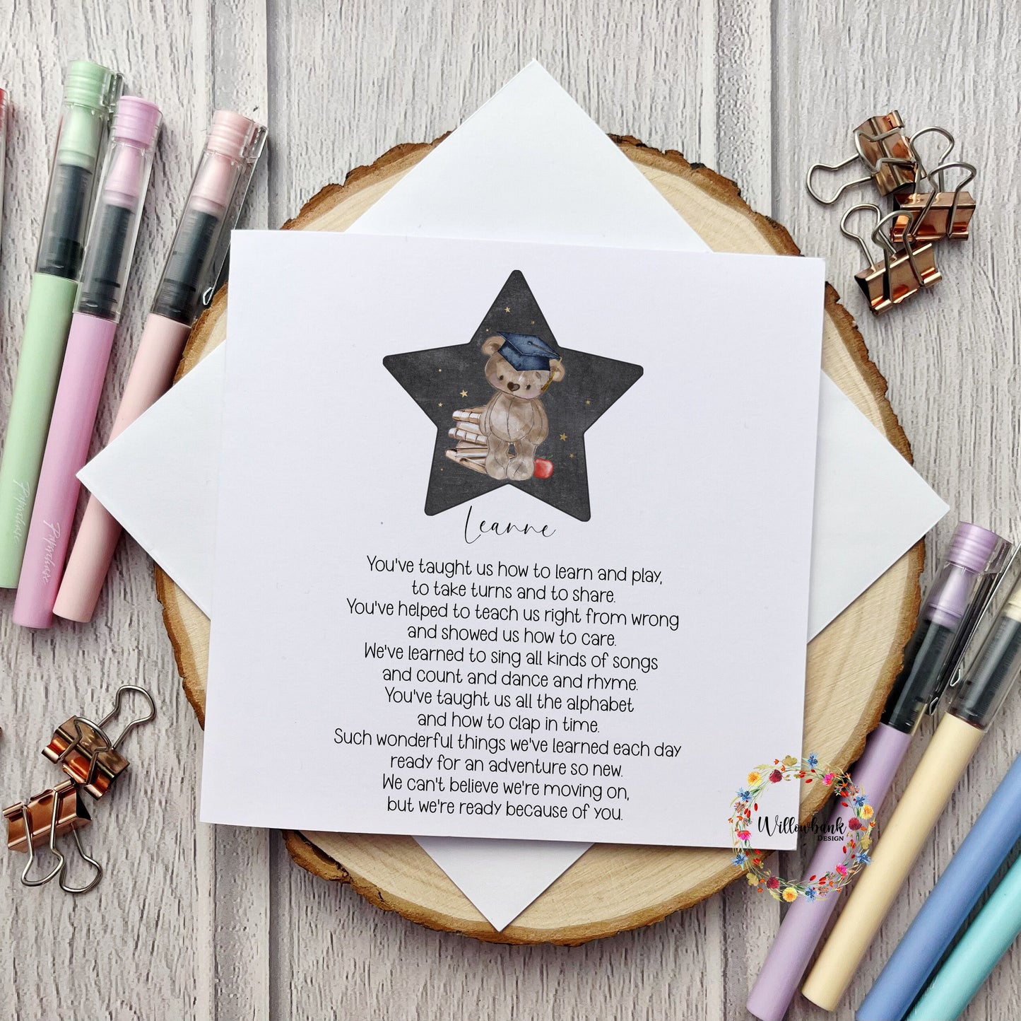 Personalised Nursery Teacher Card l Leaving Nursery l Pre School l Childminder l Thank You l Teddy Bear