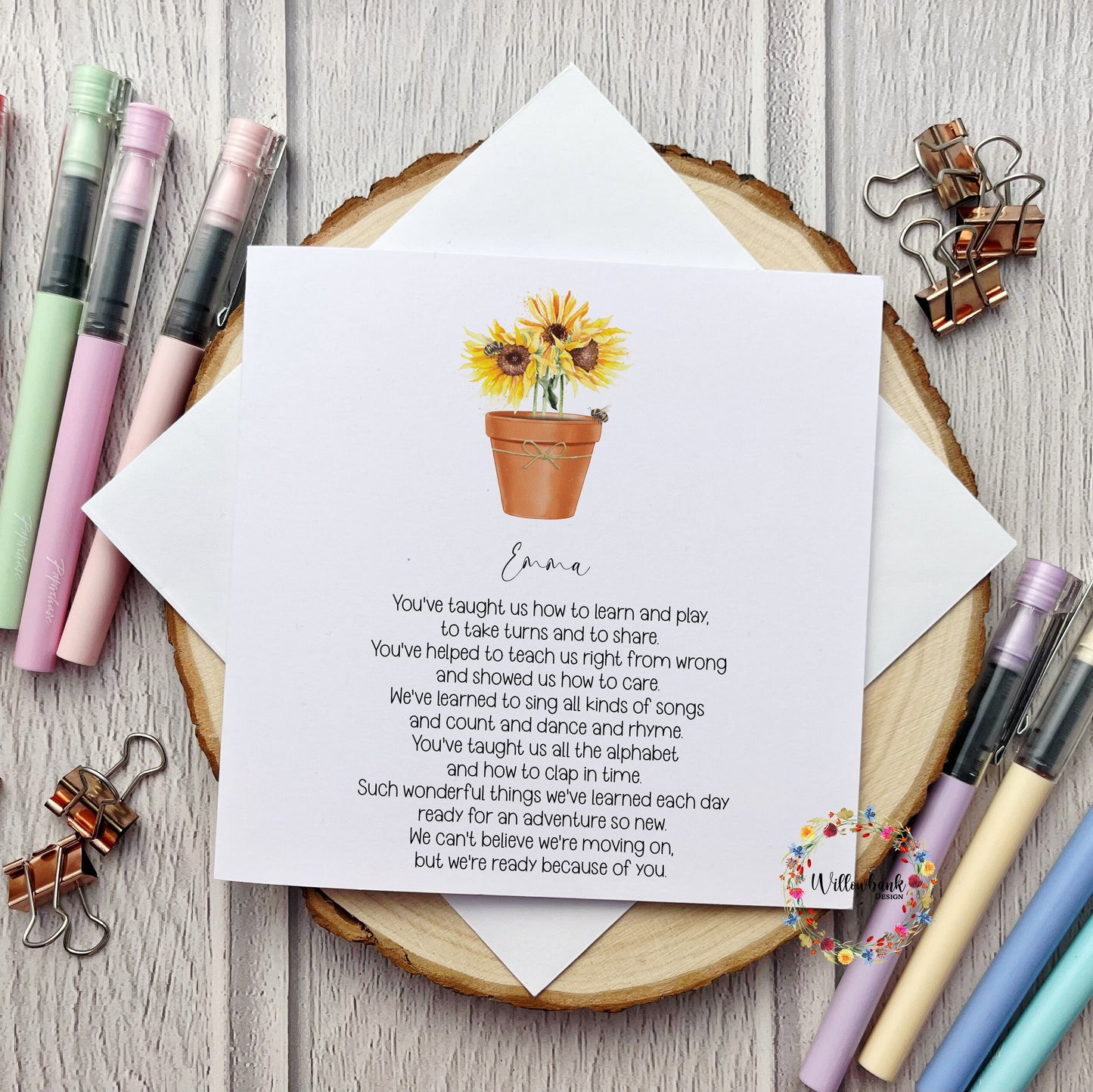 Personalised Nursery Teacher Card l Leaving Nursery l Pre School l Childminder l Thank You l Sunflowers