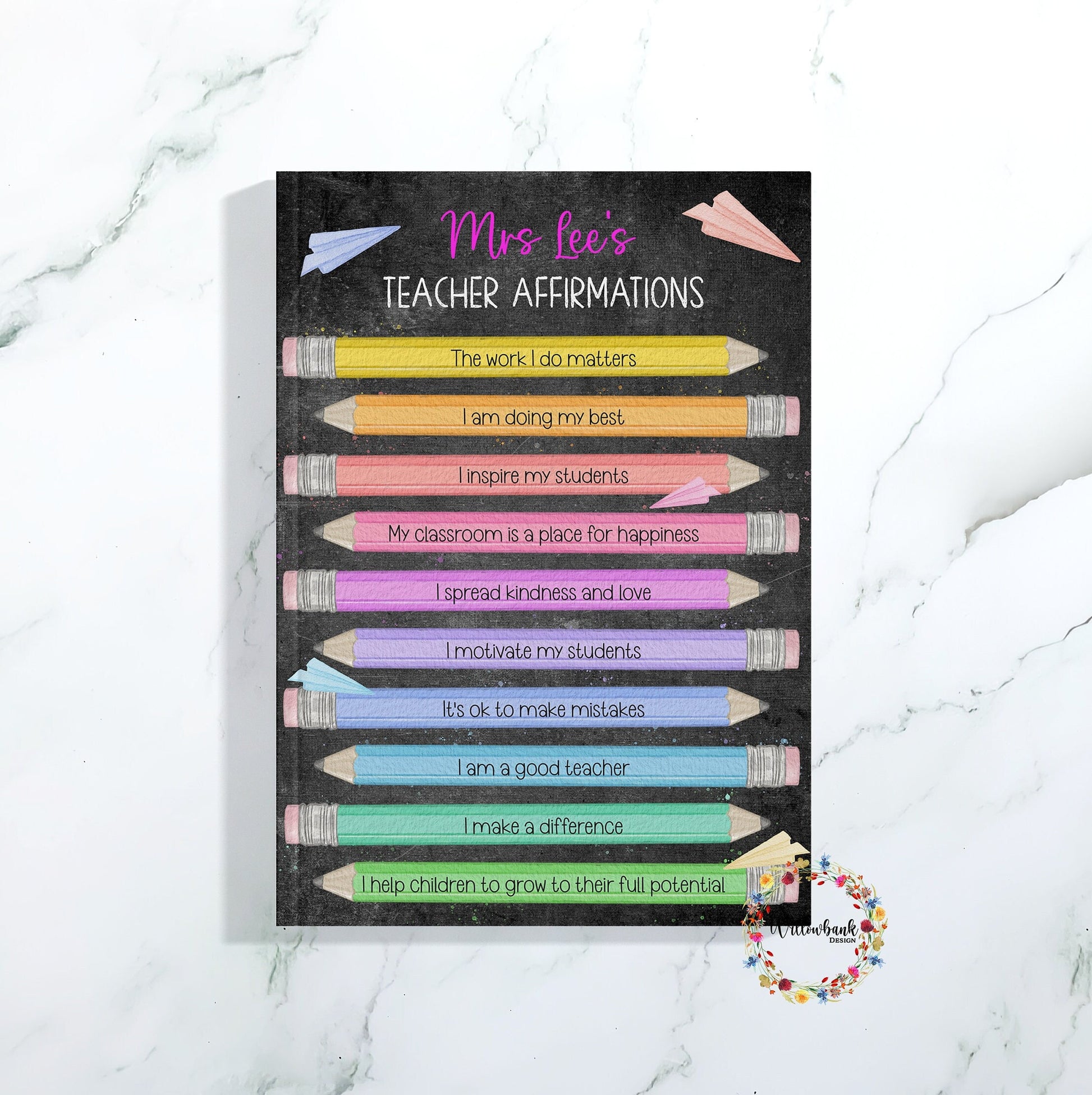 Teacher Pencil Affirmations Notebook l Teaching Assistant Present l Notepad l Planner l End Of Term l School Leaver Gift