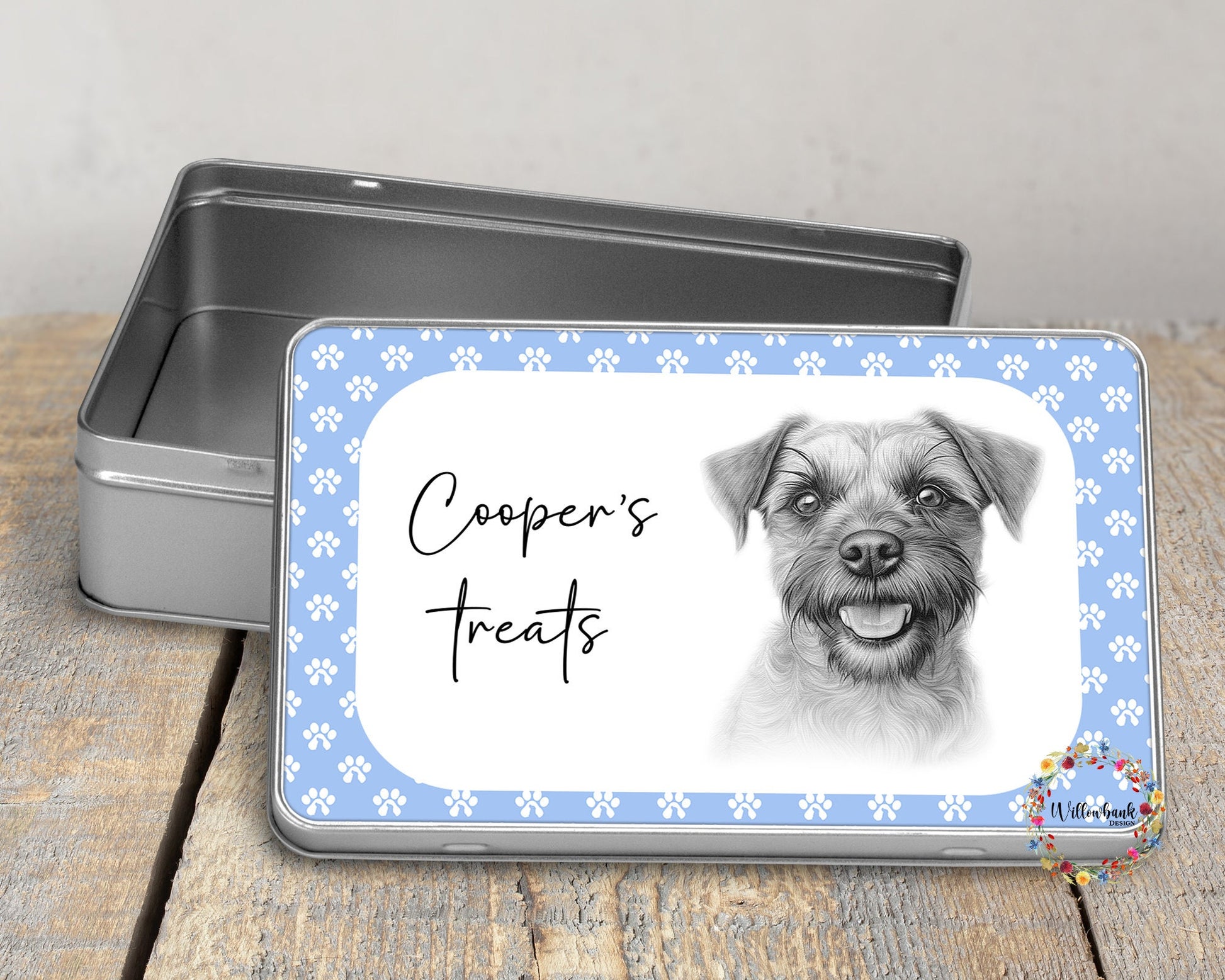 Personalised Border Terrier Dog Treat Tin