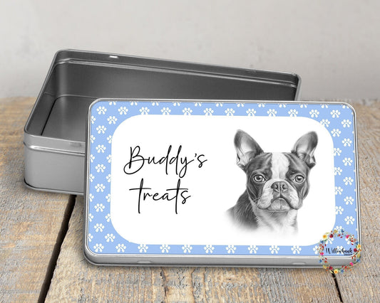 Personalised Boston Terrier Dog Treat Tin l Puppy Treats l Dog Lover l New Puppy Gift l Dog Biscuit Storage