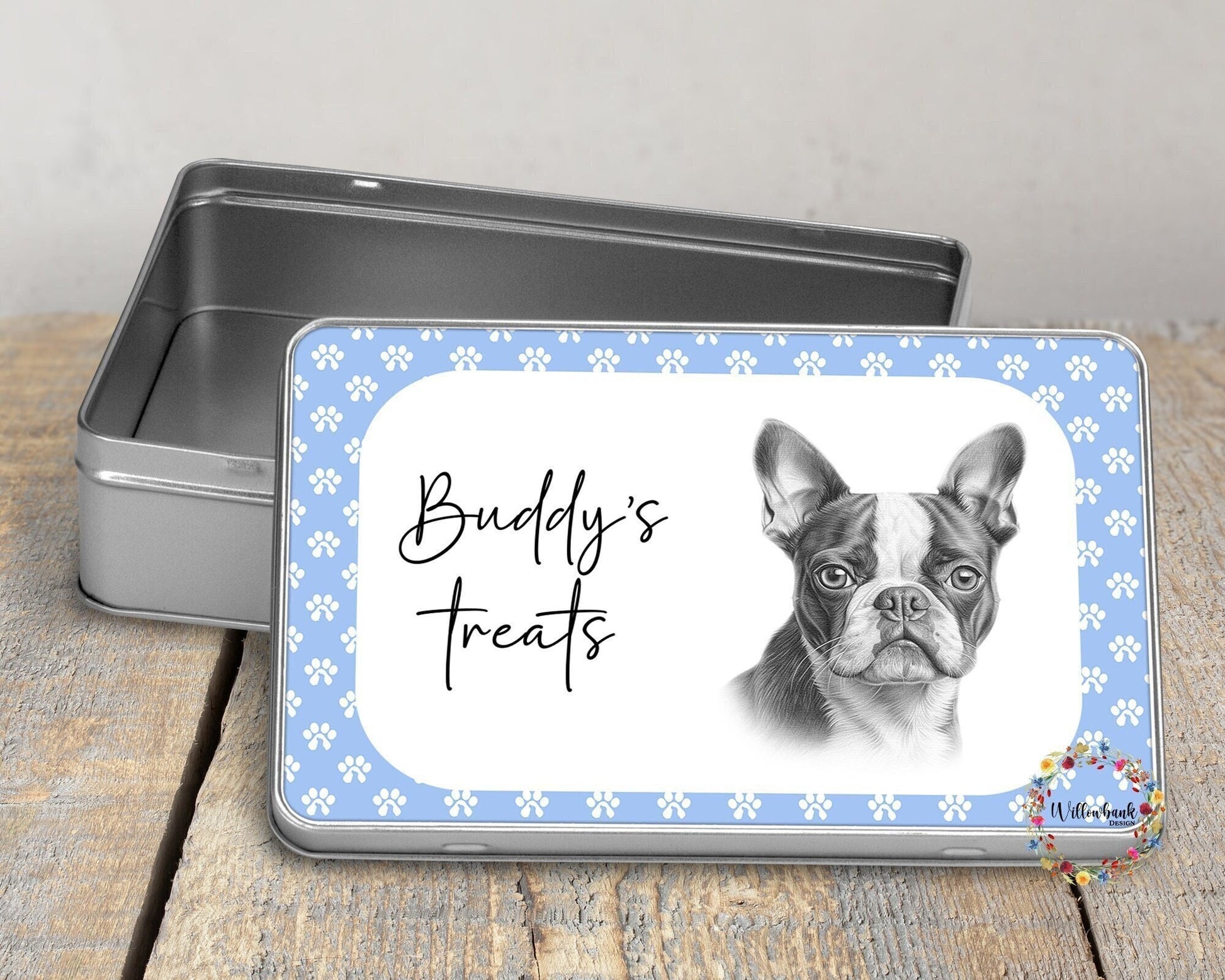 Personalised Boston Terrier Dog Treat Tin