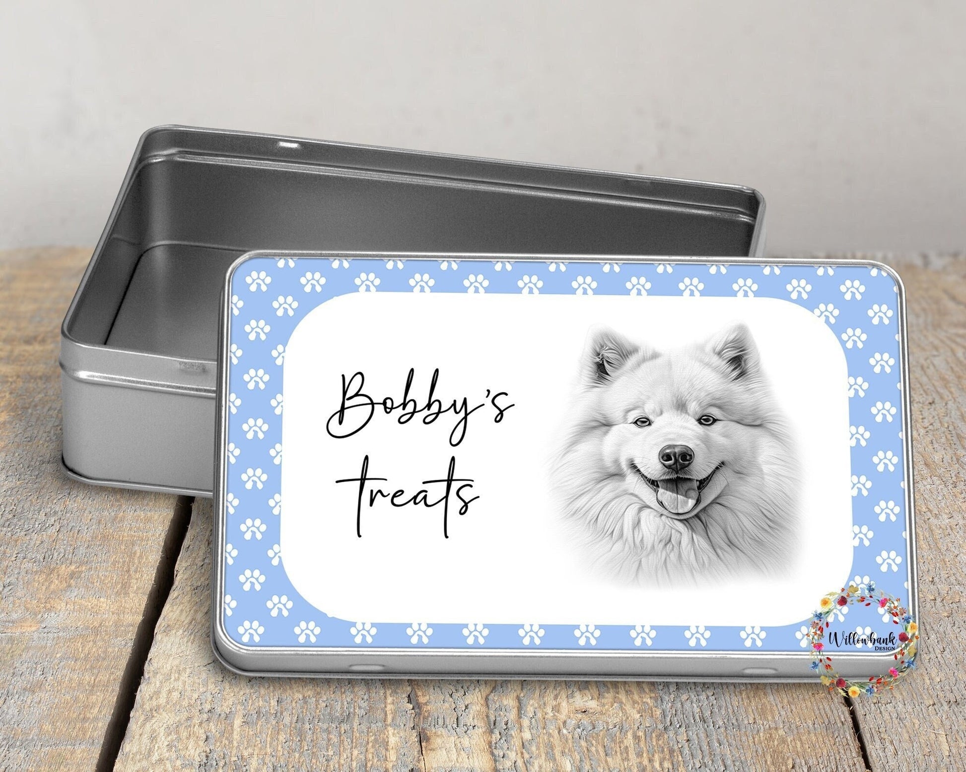 Personalised Samoyed DogTreat Tin l Puppy Treats l Dog Lover l New Puppy Gift l Dog Biscuit Storage