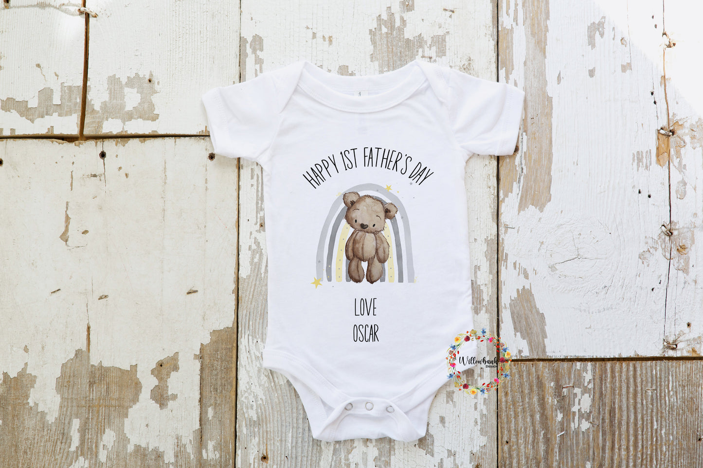 First Father's Day Rainbow Bear Babygrow l Baby Vest l Onesie l 1st Father's Day l Daddy Gift