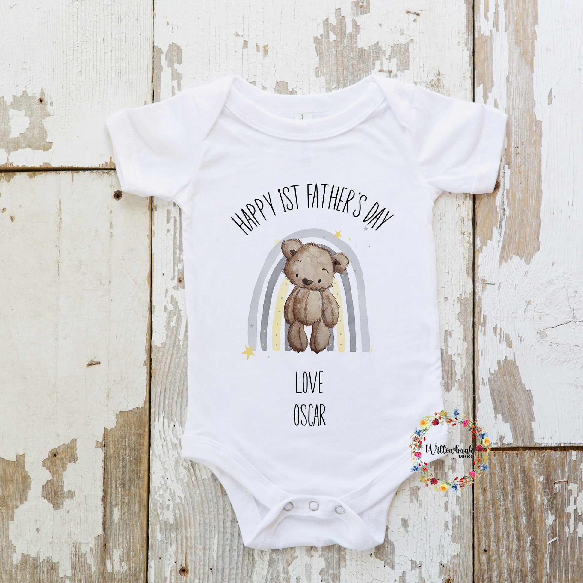 First Father's Day Rainbow Bear Babygrow l Baby Vest l Onesie l 1st Father's Day l Daddy Gift