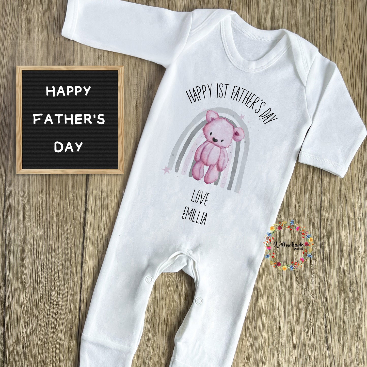 First Father's Day Rainbow Bear Babygrow l Baby Vest l Onesie l 1st Father's Day l Daddy Gift