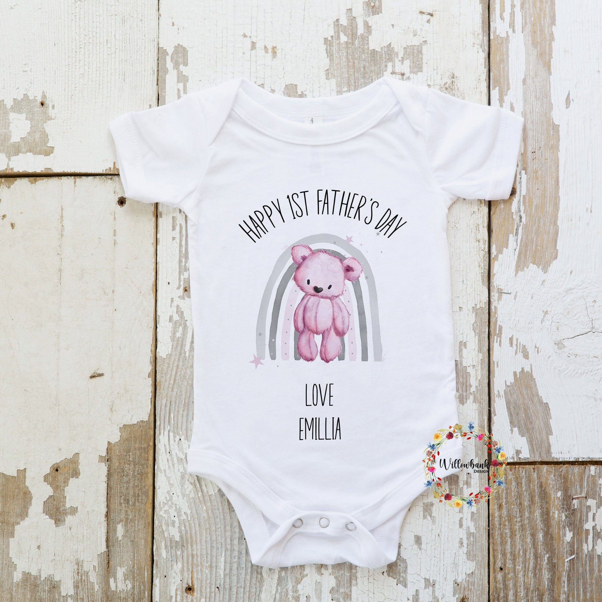 First Father's Day Rainbow Bear Babygrow l Baby Vest l Onesie l 1st Father's Day l Daddy Gift