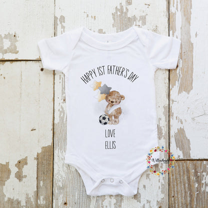 First Father's Day Football Bear Babygrow l Baby Vest l Onesie l 1st Father's Day l Daddy Gift