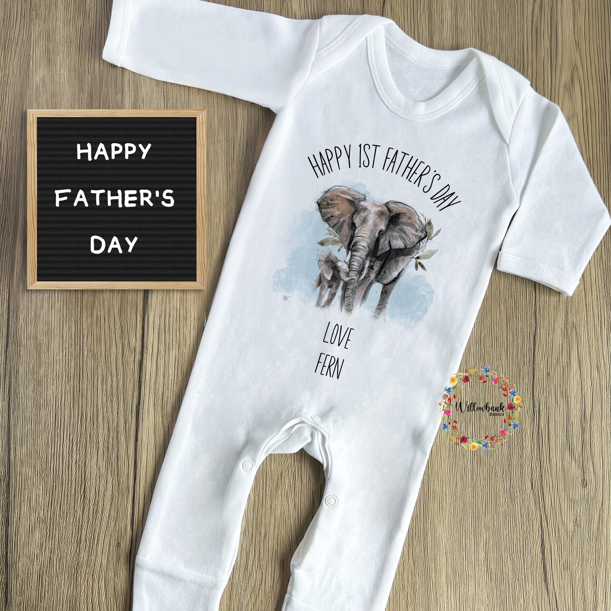 First Father's Day Elephant Babygrow l Baby Vest l Onesie l 1st Father's Day l Daddy Gift