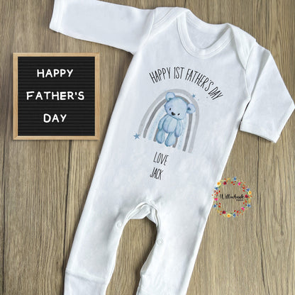 First Father's Day Rainbow Bear Babygrow l Baby Vest l Onesie l 1st Father's Day l Daddy Gift