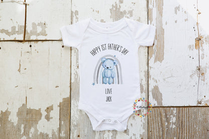 First Father's Day Rainbow Bear Babygrow l Baby Vest l Onesie l 1st Father's Day l Daddy Gift