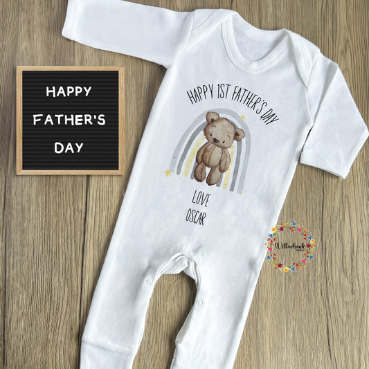 First Father's Day Rainbow Bear Babygrow l Baby Vest l Onesie l 1st Father's Day l Daddy Gift