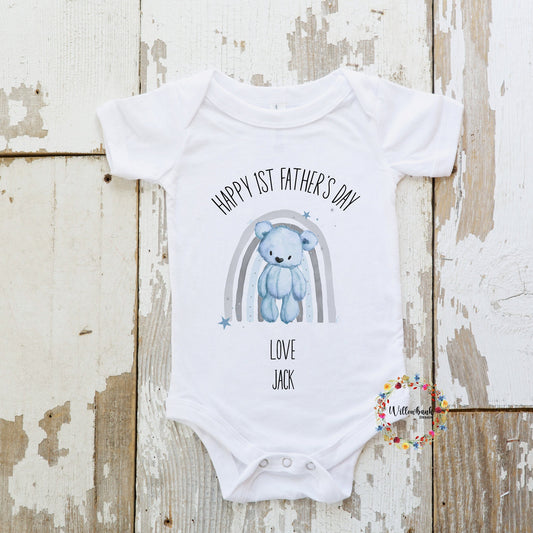 First Father's Day Rainbow Bear Babygrow l Baby Vest l Onesie l 1st Father's Day l Daddy Gift