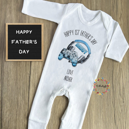 First Father's Day Gamer Babygrow l Baby Vest l Onesie l 1st Father's Day l Daddy Gift l Gaming