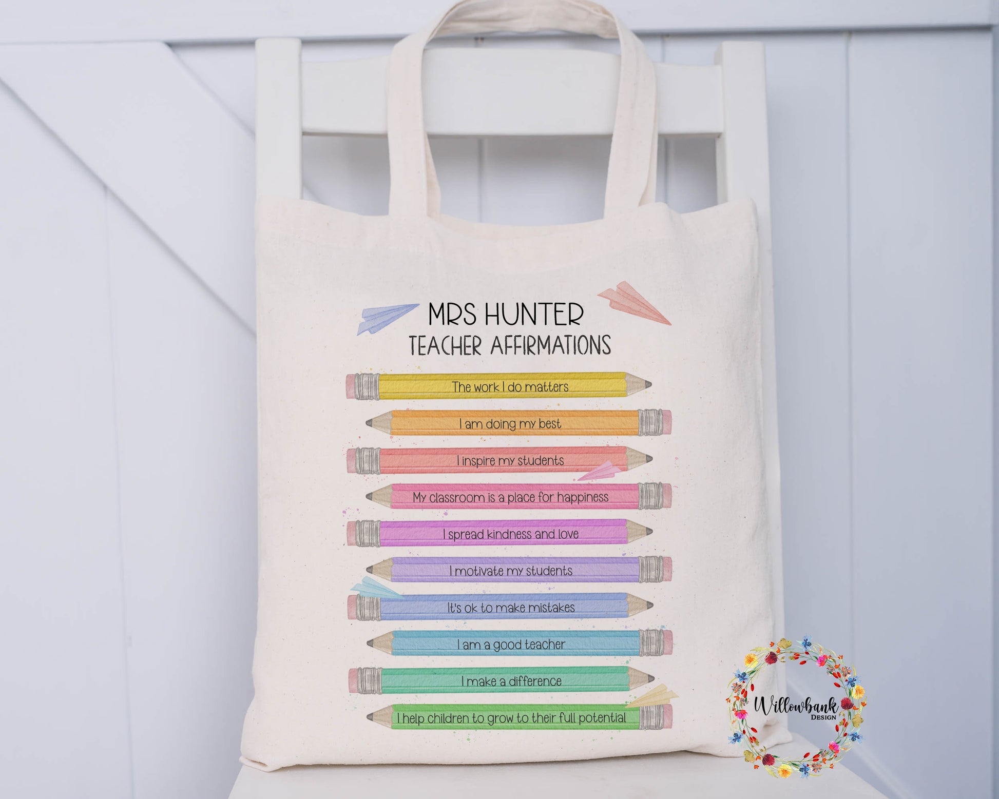 Personalised Teacher Pencil Affirmation Tote Bag l Teacher Gift l Teaching Assistant Present l Nursery l Eco Shopping Bag l End Of Year Gift