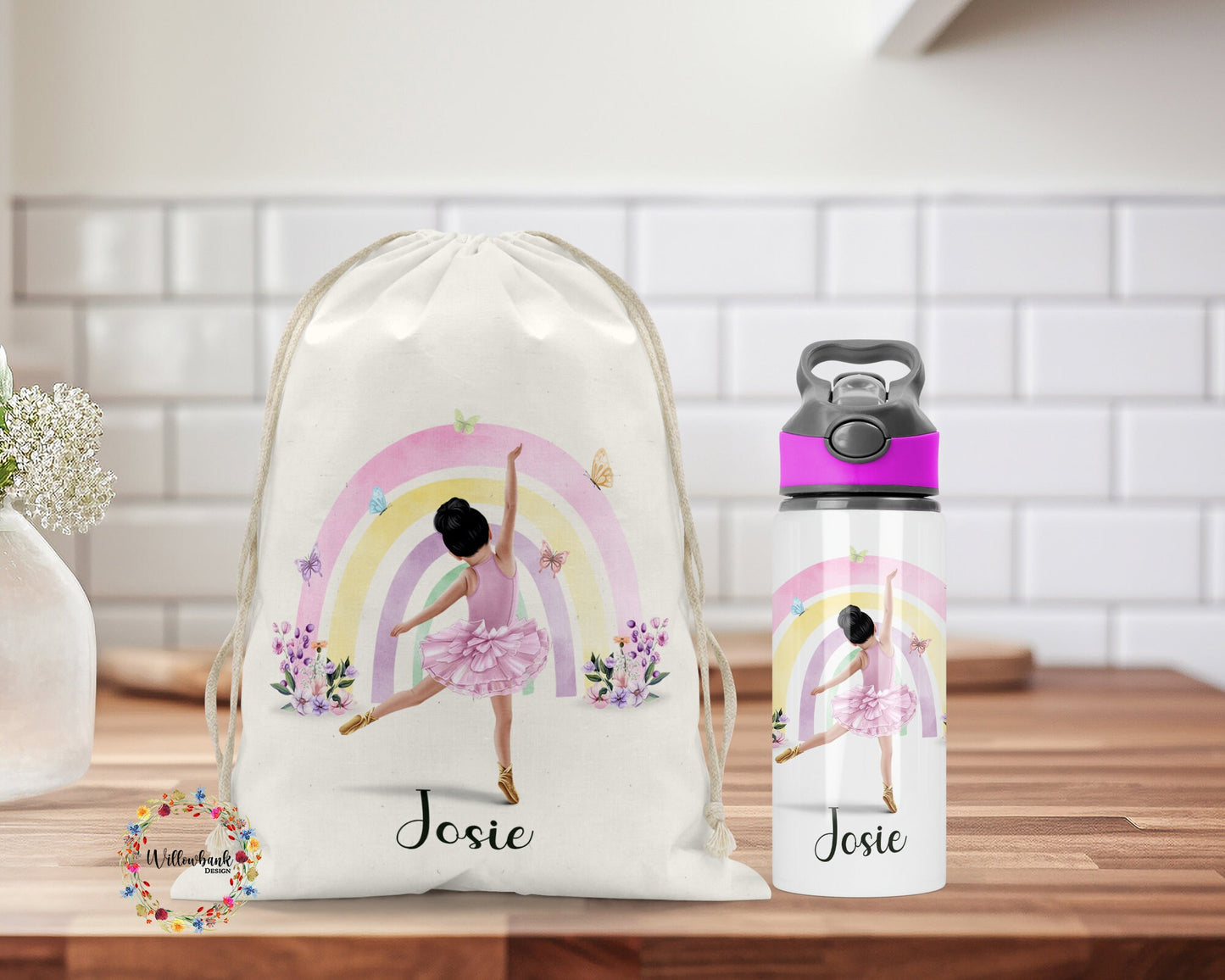 Personalised Matching Ballerina Bag & Water Bottle l Ballet Backpack l School Bag l PE kit bag l Dance Bag l Drink Bottle l Back To School