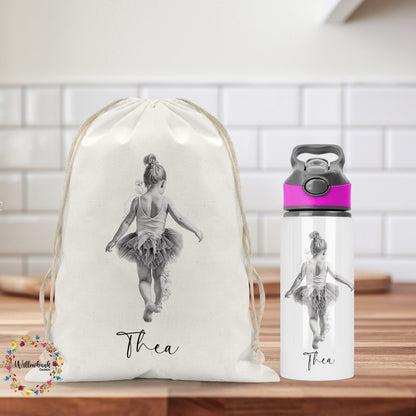 Personalised Matching Ballerina Bag & Water Bottle l Ballet Backpack l School Bag l PE kit bag l Dance Bag l Drink Bottle l Back To School