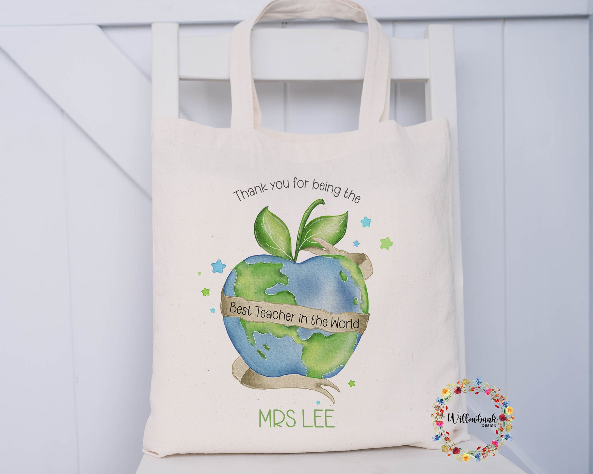 Thank you For Being The Best Teacher In The World Tote Bag l Apple l Teacher Gift l Teaching Assistant Present l Nursery l Eco Shopping Bag