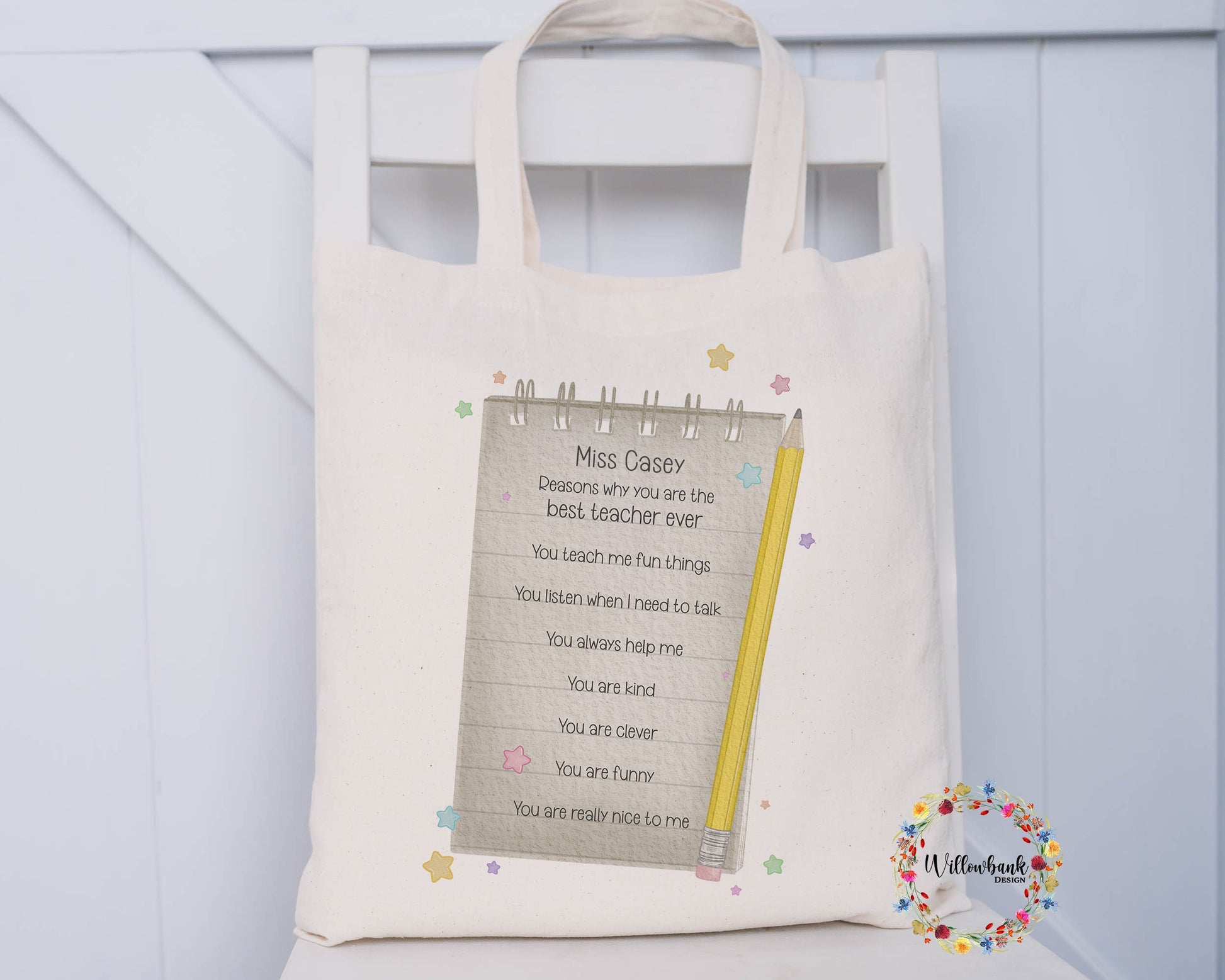 Personalised Best Teacher Ever Tote Bag l Teacher Gift l Teaching Assistant Present l Nursery l Eco Shopping Bag l End Of Year Gift