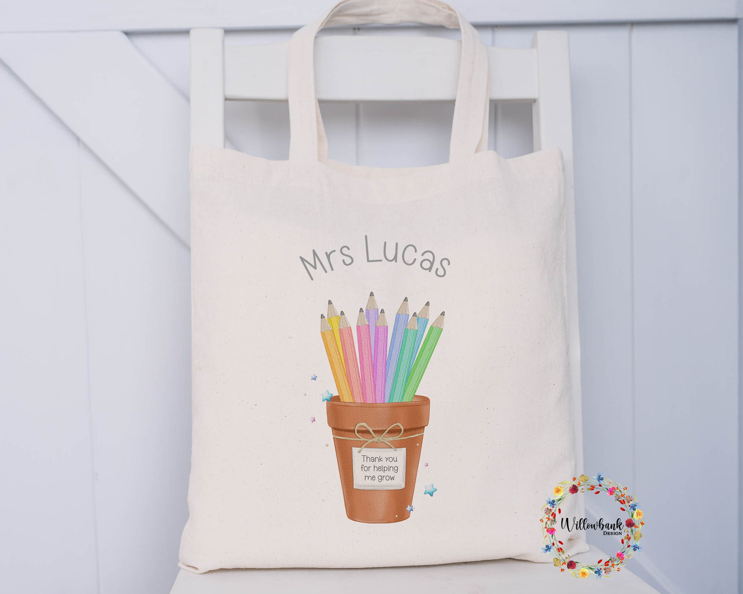 Personalised Teacher Pencil Pot Tote Bag l Teacher Gift l Teaching Assistant Present l Nursery l Eco Shopping Bag l End Of Year Gift