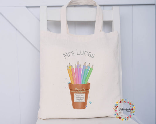 Personalised Teacher Pencil Pot Tote Bag l Teacher Gift l Teaching Assistant Present l Nursery l Eco Shopping Bag l End Of Year Gift