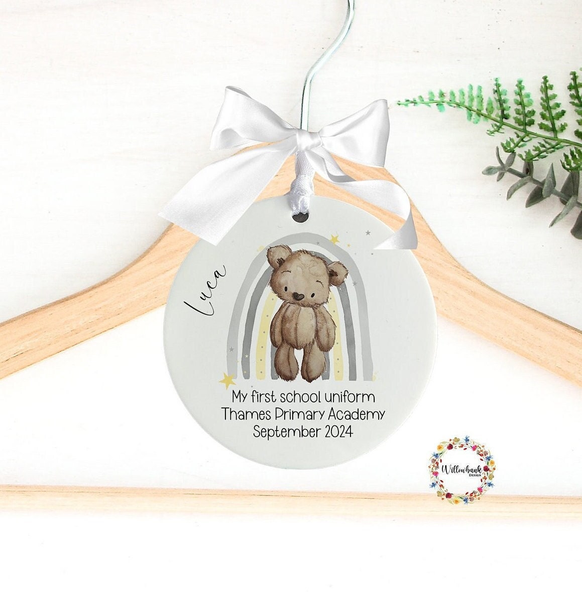 My First School Uniform l Personalised School Uniform Hanger l Back To School l 1st School Uniform l Nursery l Preschool l Rainbow Bear