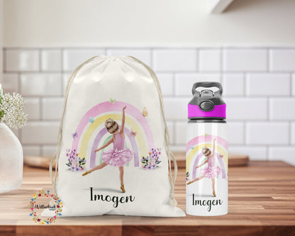 Personalised Matching Ballerina Bag & Water Bottle l Ballet Backpack l School Bag l PE kit bag l Dance Bag l Drink Bottle l Back To School