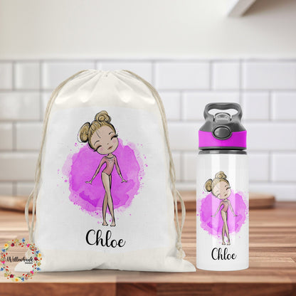 Personalised Matching Gymnastics Bag & Water Bottle l Backpack l School Bag l PE kit l Drawstring l Drink Bottle l Back To School l Dance