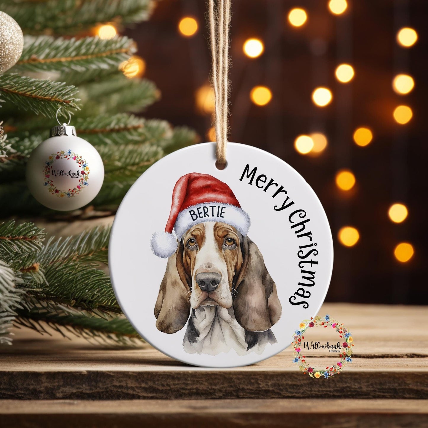 Personalised Basset Hound Christmas Tree Decoration l Dog Lover l Santa Dogs l Hanging Decoration l Hanging Ornament