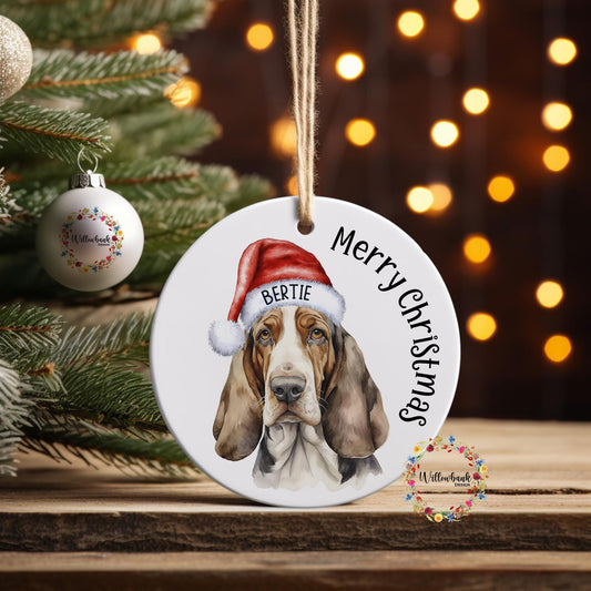 Personalised Basset Hound Christmas Tree Decoration l Dog Lover l Santa Dogs l Hanging Decoration l Hanging Ornament