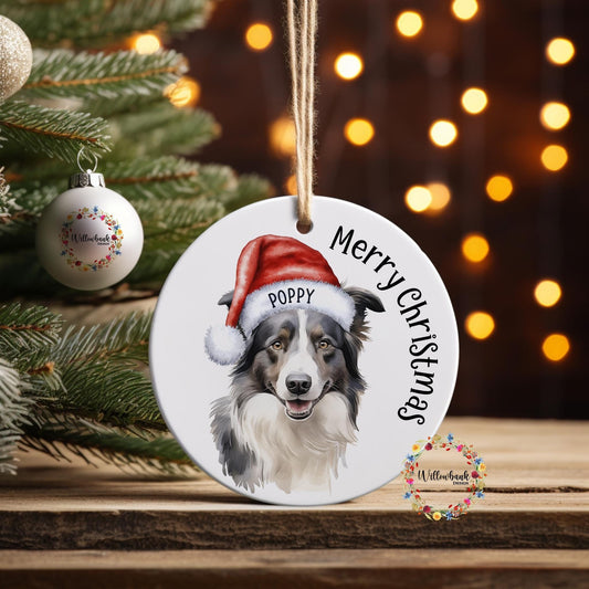 Personalised Border Collie Christmas Tree Decoration l Dog Lover l Santa Dogs l Hanging Decoration l Hanging Ornament