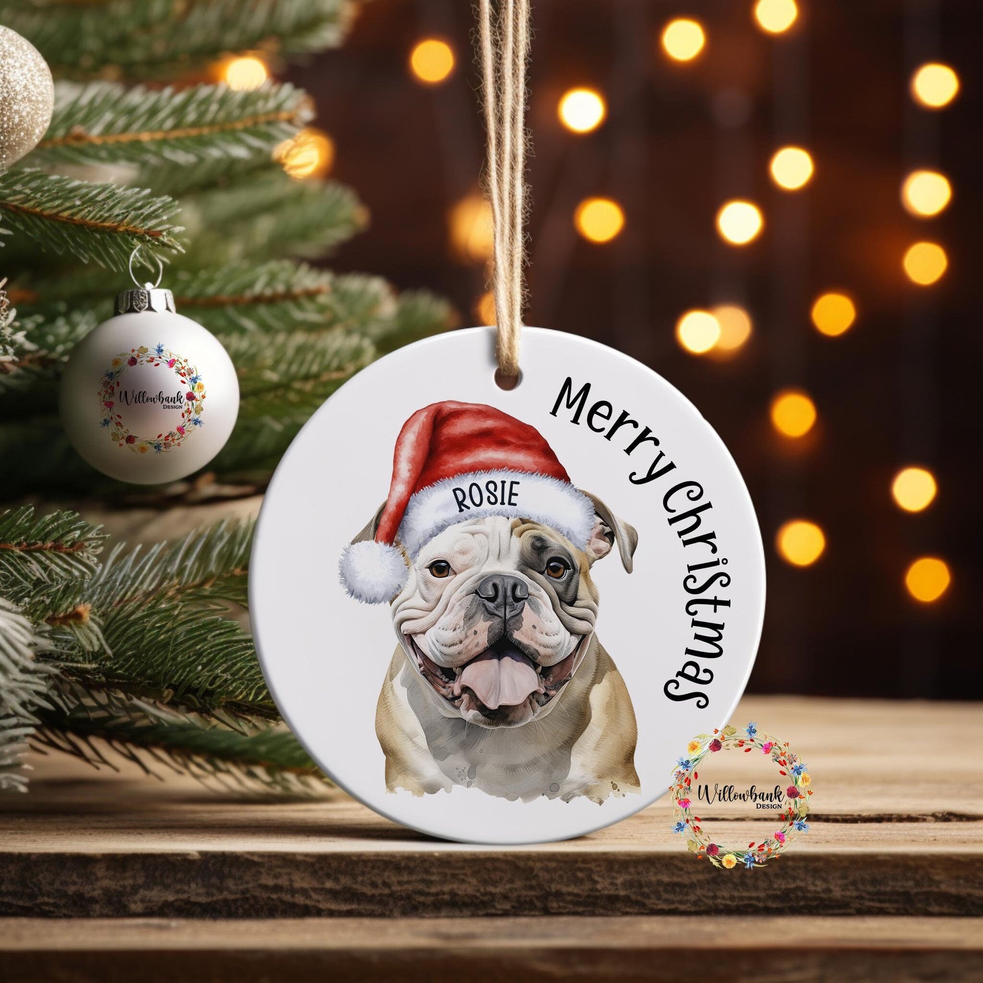 Personalised Bulldog Christmas Tree Decoration l Dog Lover l Santa Dogs l Hanging Decoration l Hanging Ornament