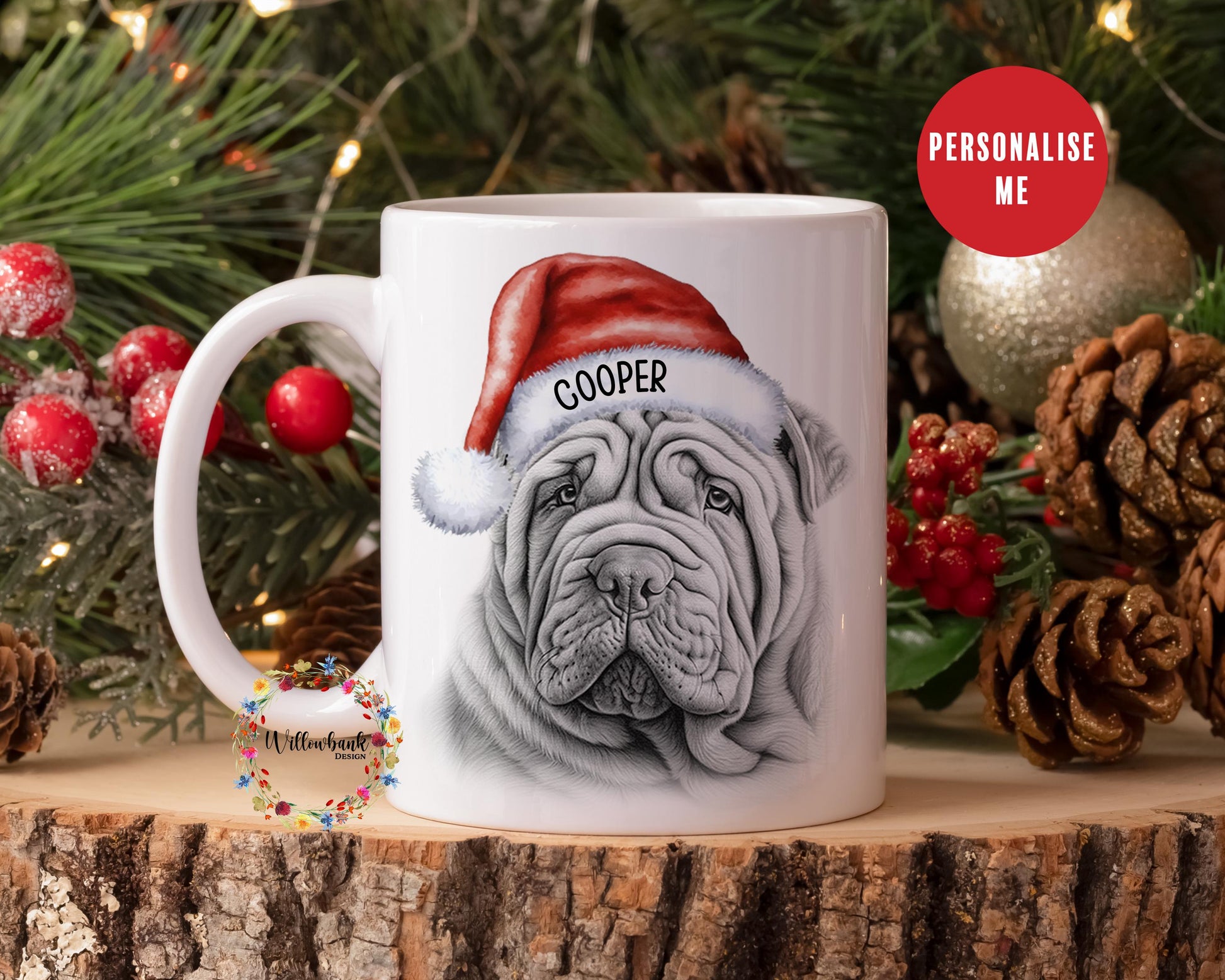 Personalised Shar Pei Christmas 11oz Mug l Dog Lover l Santa Dogs l Puppy Gift l Stocking Filler l Dog Mama