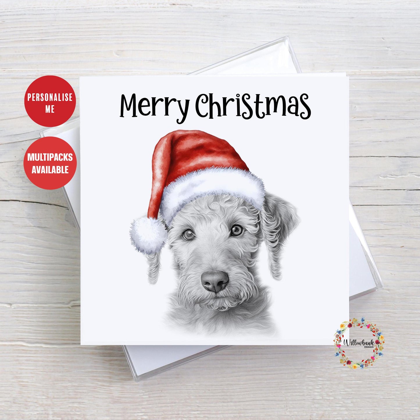 Personalised Bedlington Terrier Christmas Card l Dog Lover Festive Card l Santa Dogs l Dog Mama l Puppy Xmas Card