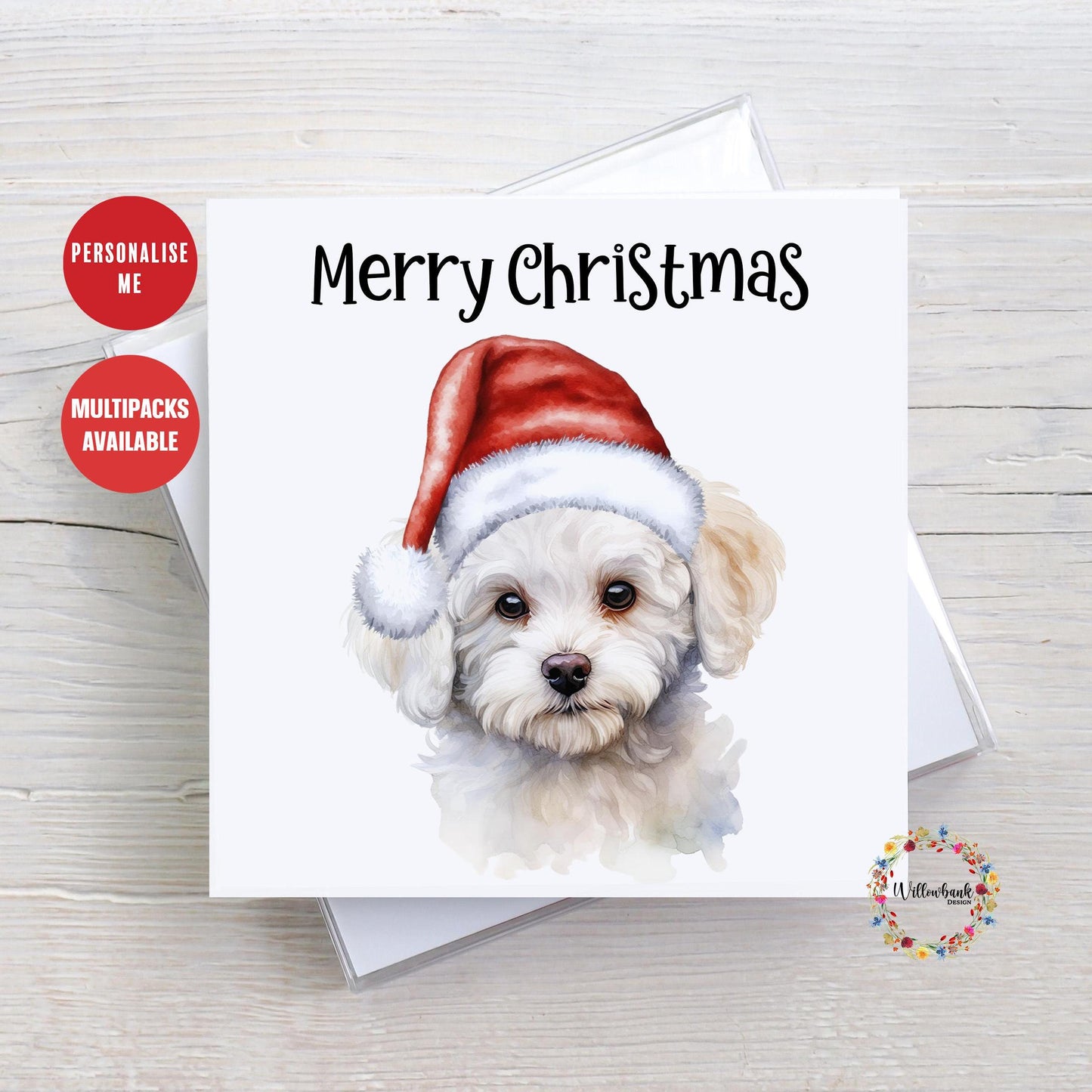 Personalised Bichon Frise Christmas Card l Dog Lover Festive Card l Santa Dogs l Dog Mama l Puppy Xmas Card