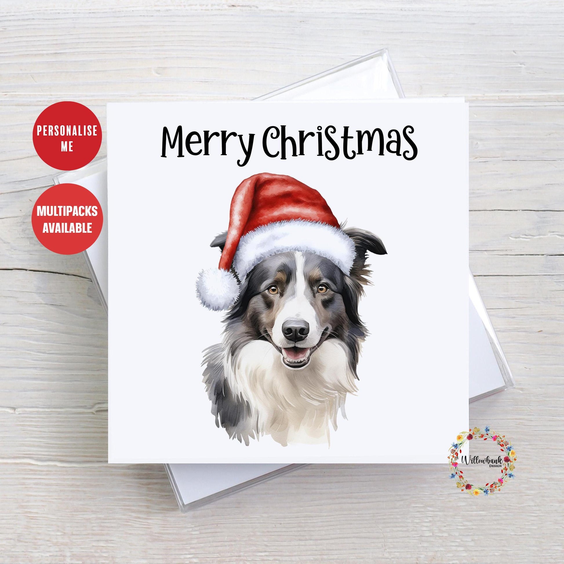 Personalised Border Collie Christmas Card l Dog Lover Festive Card l Santa Dogs l Dog Mama l Puppy Xmas Card