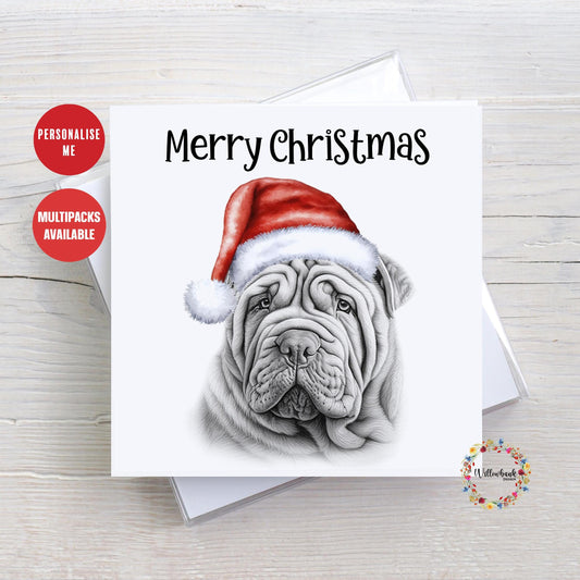 Personalised Shar Pei Christmas Card l Dog Lover Festive Card l Santa Dogs l Dog Mama l Puppy Xmas Card