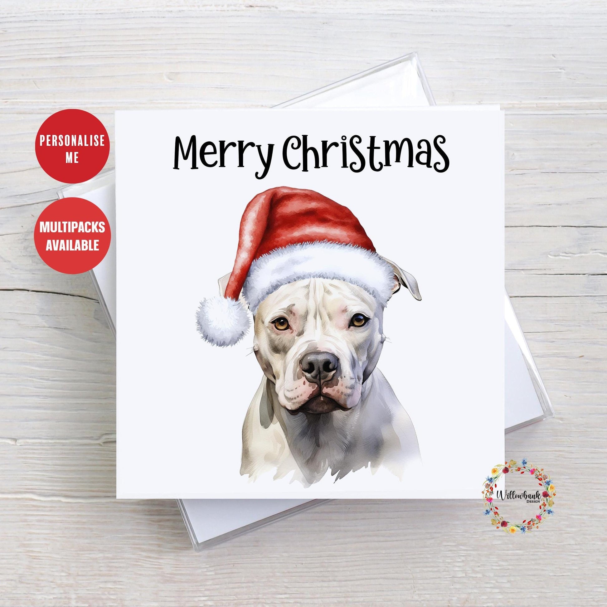 Multipack Personalised American Bulldog Christmas Card l Dog Lover Festive Card l Santa Dogs l Dog Mama l Puppy Xmas