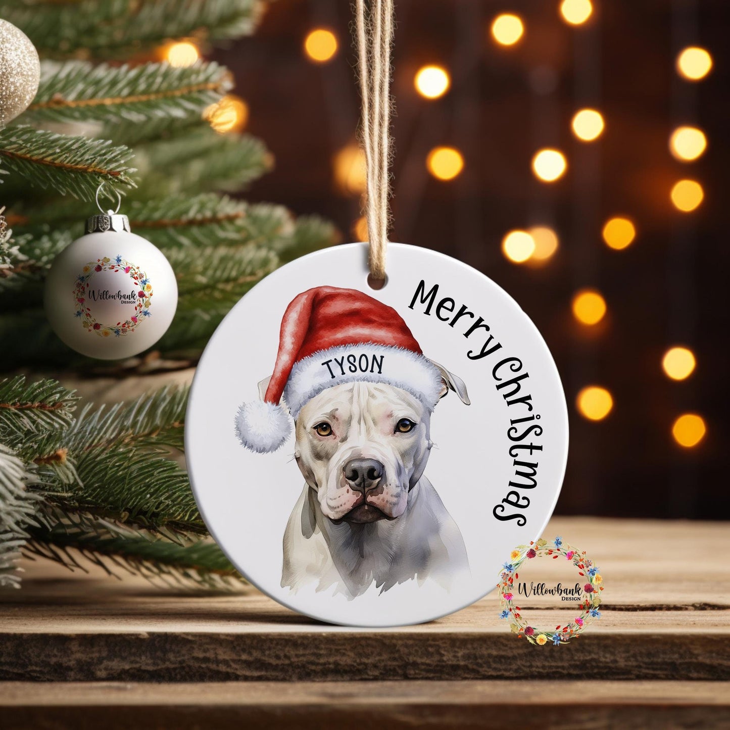 Personalised American Bulldog Christmas Tree Decoration l Dog Lover l Santa Dogs l Hanging Decoration l Hanging Ornament