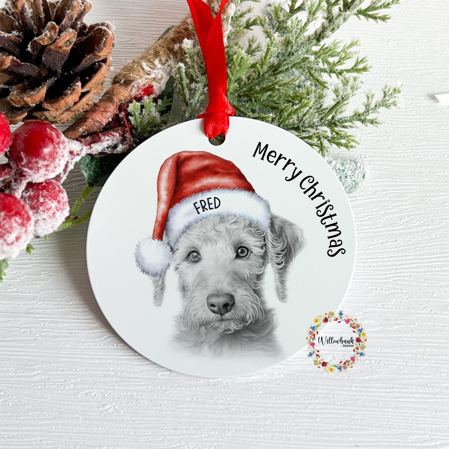 Personalised Bedlington Terrier Christmas Tree Decoration l Dog Lover l Santa Dogs l Hanging Decoration l Hanging Ornament