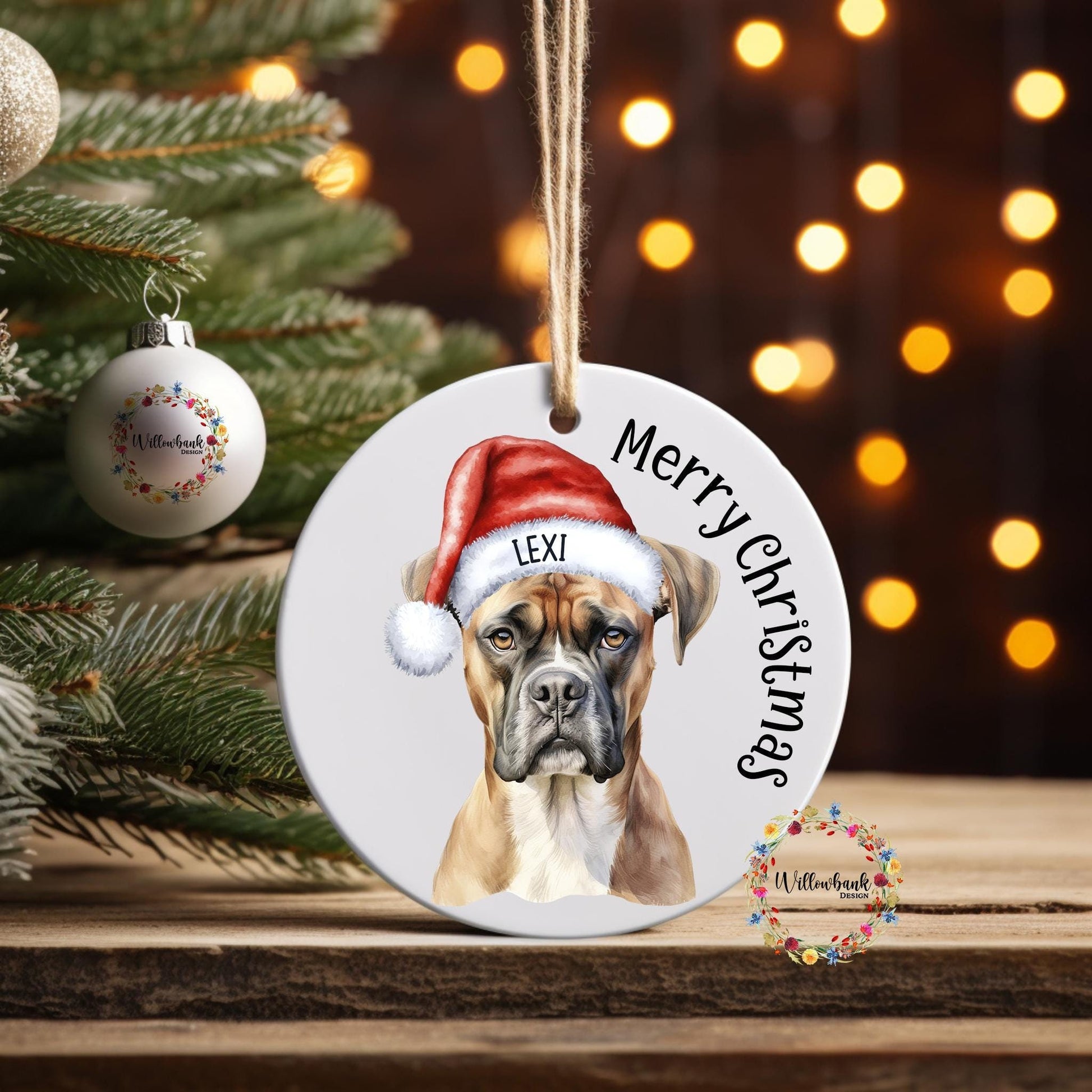 Personalised Boxer Christmas Tree Decoration l Dog Lover l Santa Dogs l Hanging Decoration l Hanging Ornament