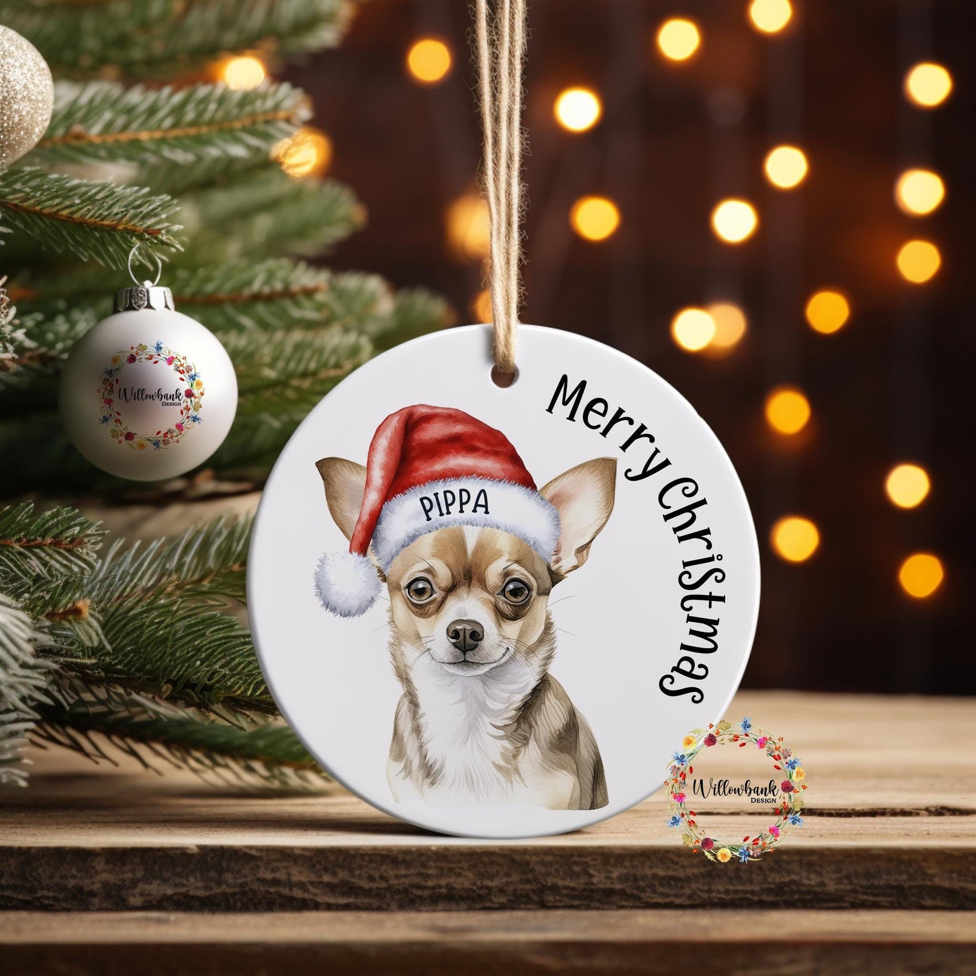 Personalised Chihuahua Christmas Tree Decoration l Dog Lover l Santa Dogs l Hanging Decoration l Hanging Ornament