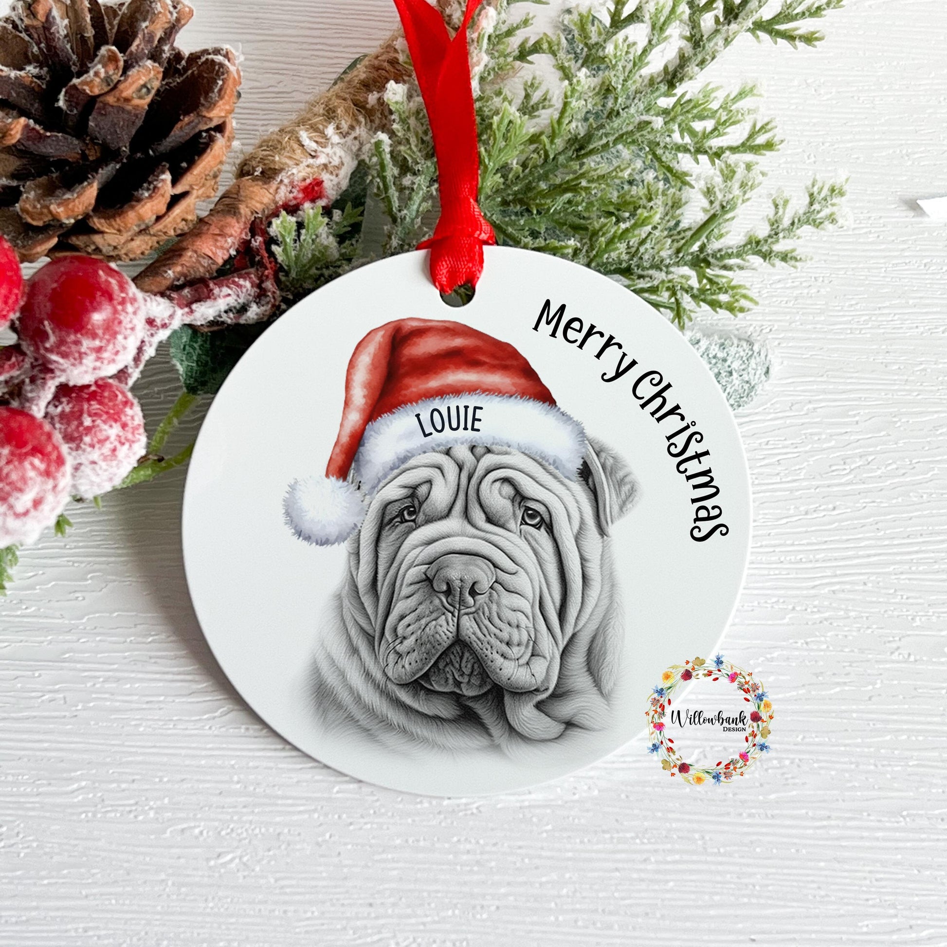 Personalised Shar Pei Christmas Tree Decoration l Dog Lover l Santa Dogs l Hanging Decoration l Hanging Ornament