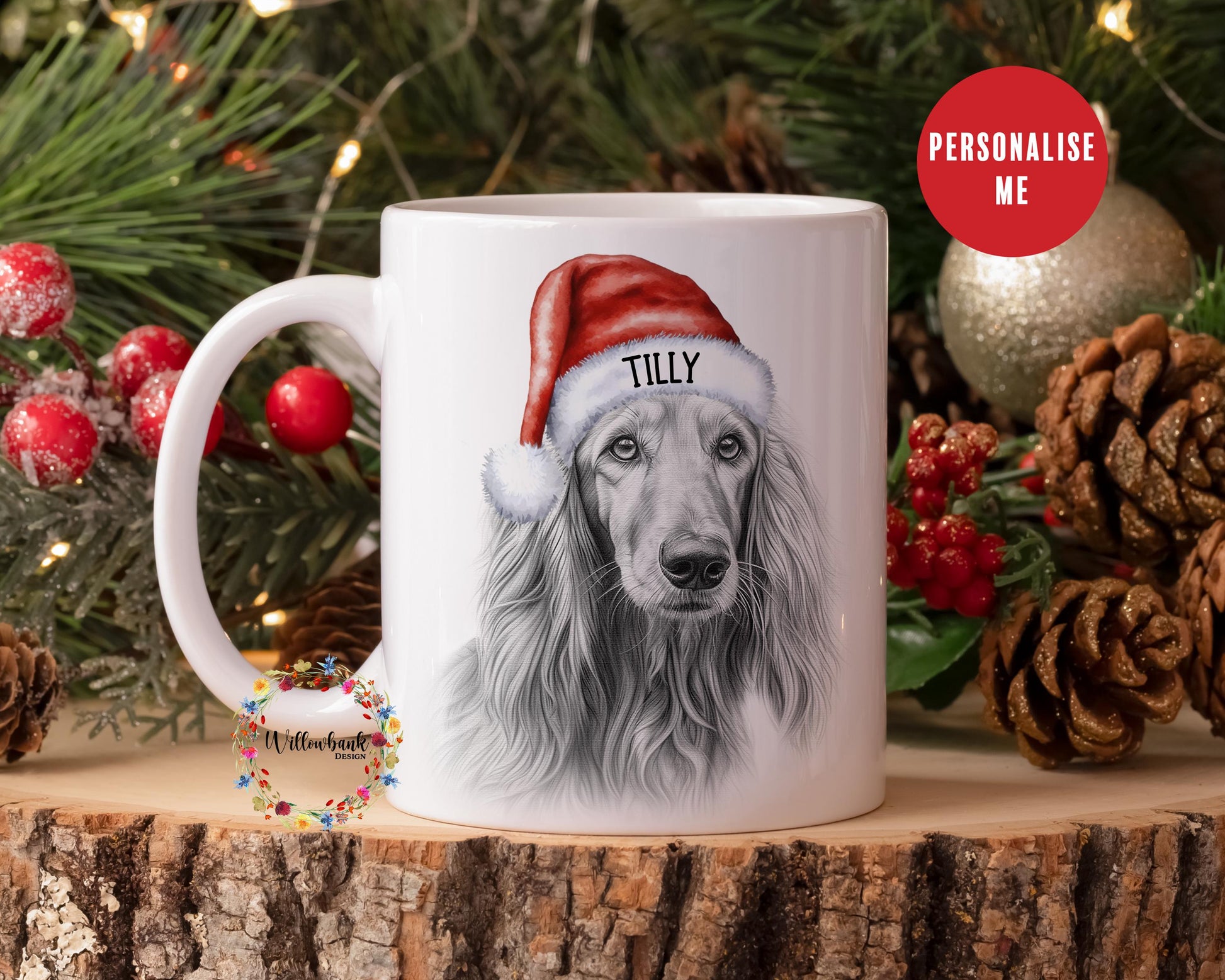 Personalised Sketchy Afghan Hound Christmas 11oz Mug l Dog Lover l Santa Dogs l Puppy Gift l Stocking Filler l Dog Mama