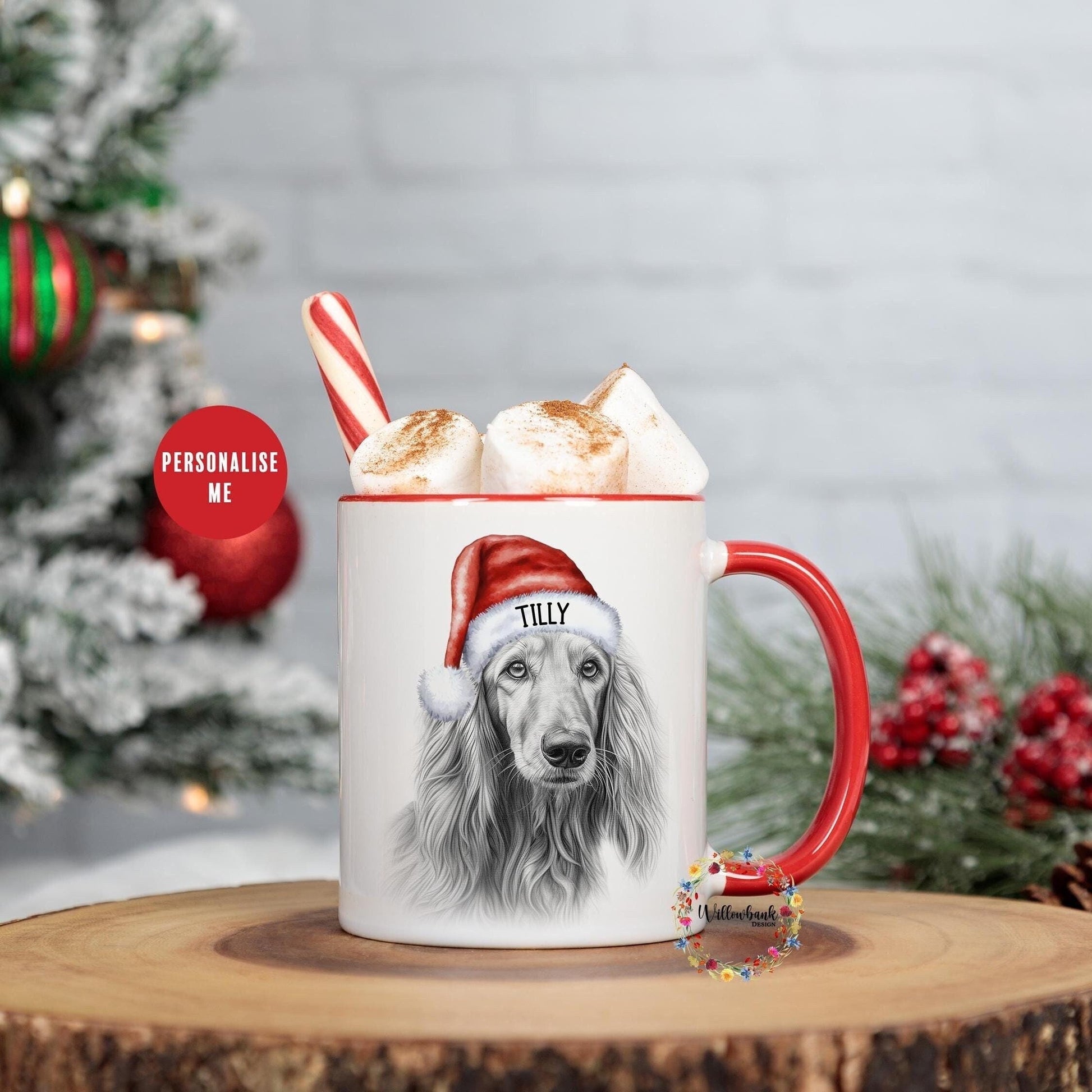 Personalised Sketchy Afghan Hound Christmas 11oz Mug l Dog Lover l Santa Dogs l Puppy Gift l Stocking Filler l Dog Mama