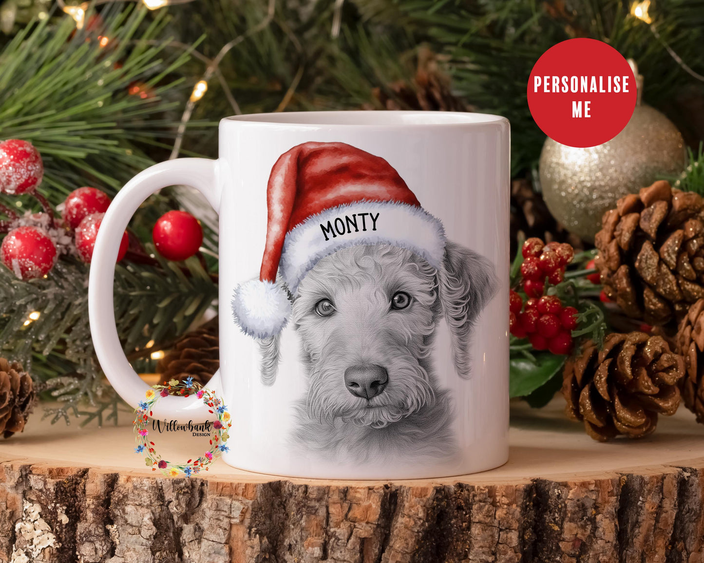 Personalised Bedlington Terrier Christmas 11oz Mug l Dog Lover l Santa Dogs l Puppy Gift l Stocking Filler l Dog Mama