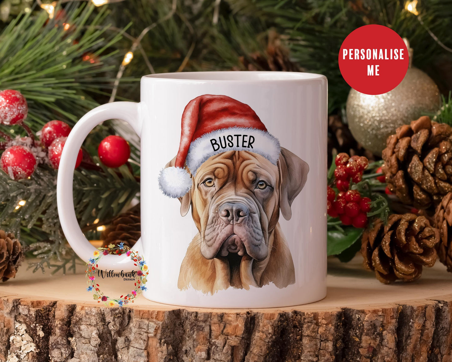 Personalised Dogue de Bordeaux Christmas 11oz Mug l Dog Lover l Santa Dogs l Puppy Gift l Stocking Filler l Dog Mama