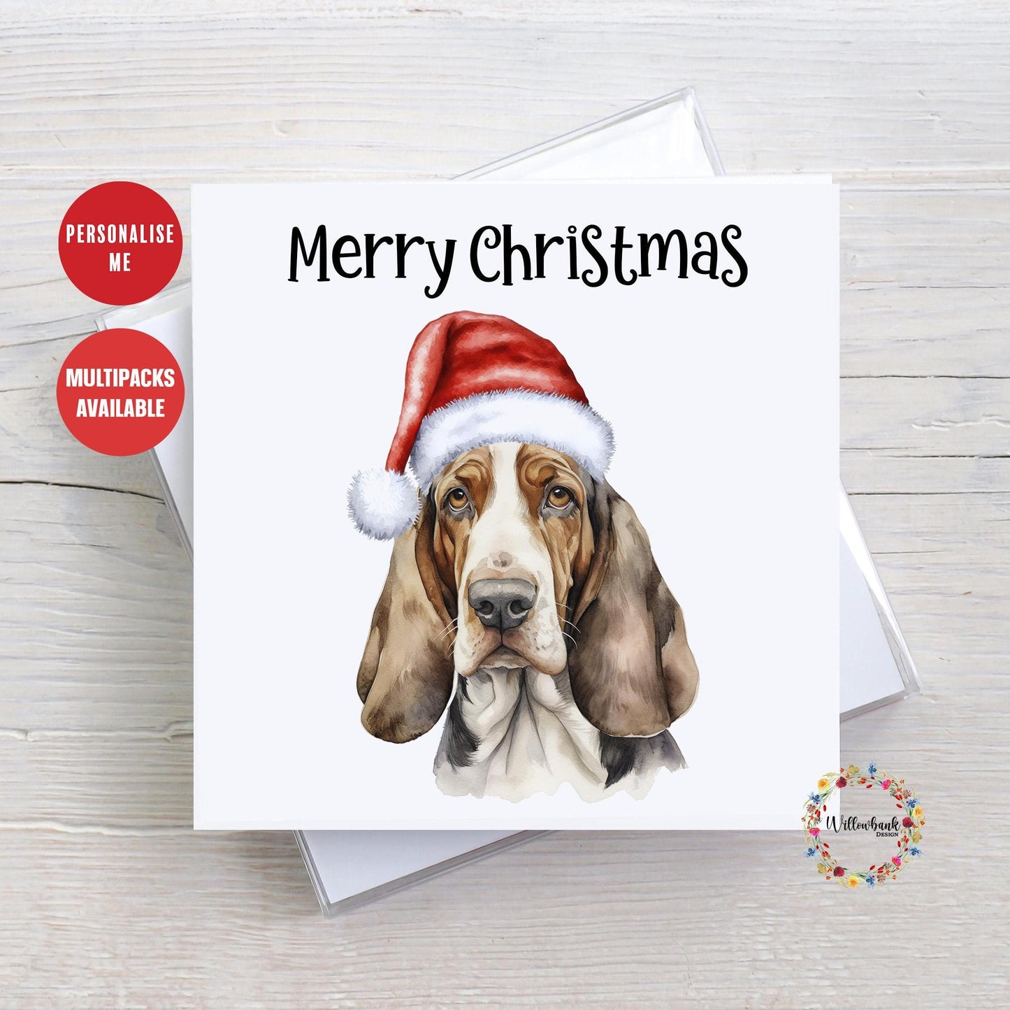 Personalised Basset Hound Christmas Card l Dog Lover Festive Card l Santa Dogs l Dog Mama l Puppy Xmas Card